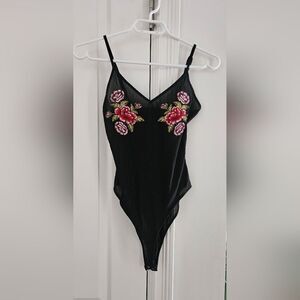 Sheer with floral embroidery bodysuit